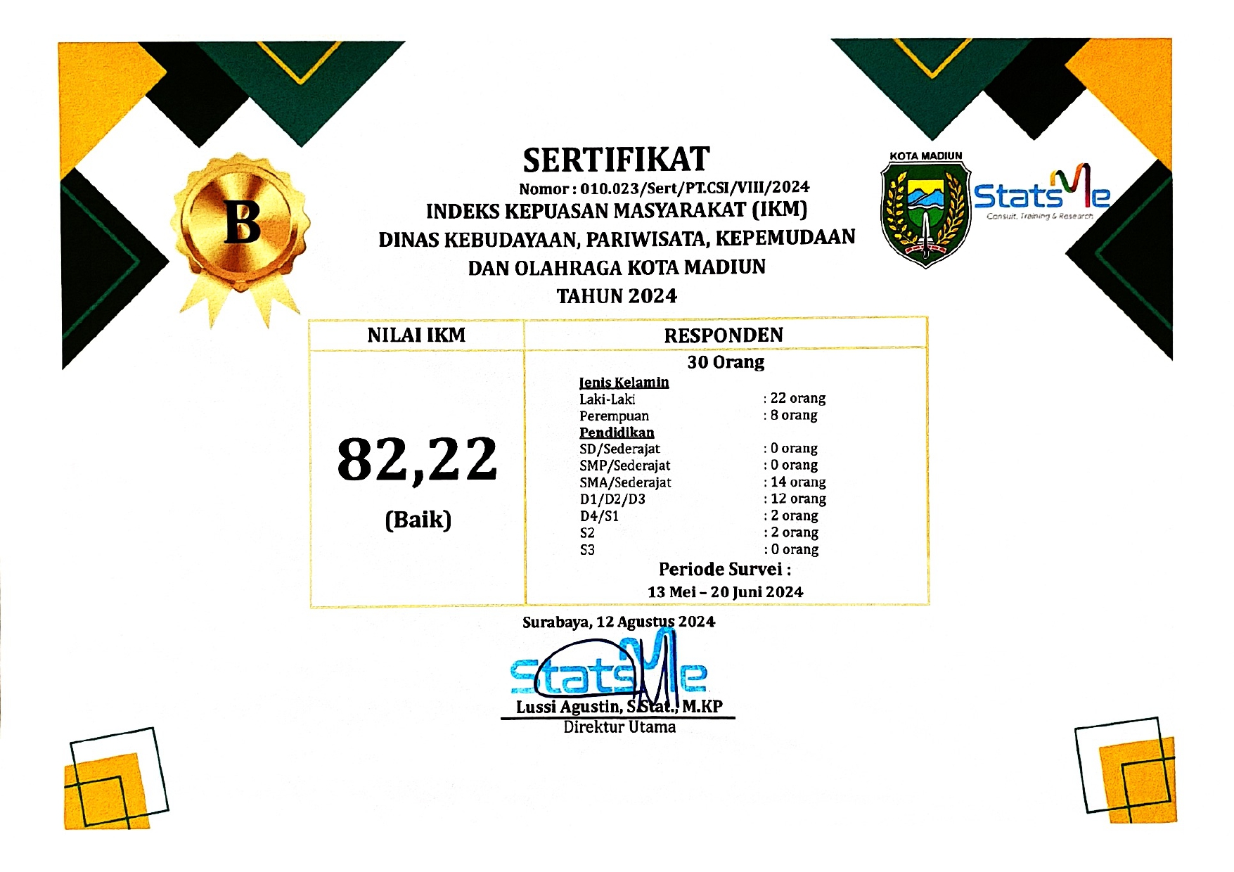 SERTIFIKAT INDEKS KEPUASAN MASYARAKAT (IKM) 2024